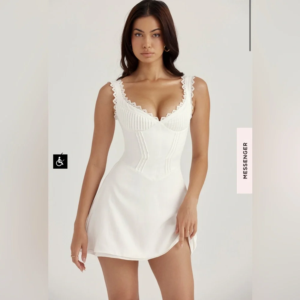 House Of CB White Tilly Pin Tuck Mini Dress feminine sexy girly fairy soft girl - Picture 1 of 16